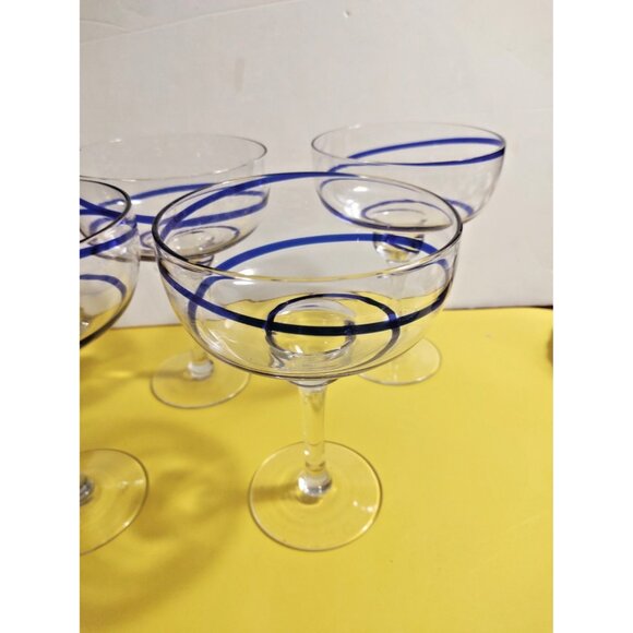 Large Pier 1 Blue Swirline Margarita Glasses Set of 4 Cobalt Blue Swirls - Picture 3 of 10